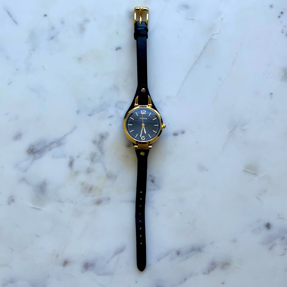 Black and gold Fossil Watch